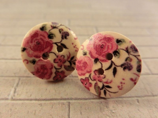 bunte Blumen Holzknopf Ohrstecker Natur Button